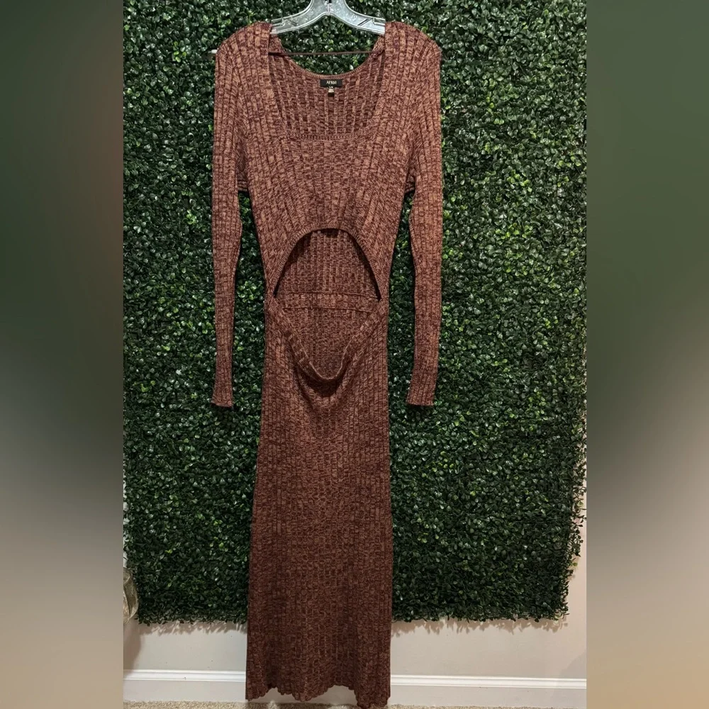 AFRM Skye Cutout Ribbed-Knit Midi Dress in MARLED PORT ROYALE - Picture 6 of 11